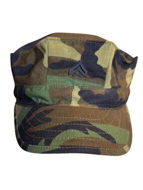 US Army Woodland Camo Utility Cap Patrol Hat Sekri Large Corporal Rank 2007